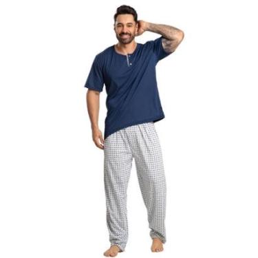 Imagem de Pijama Masculino Com Bolso Bella Fiore Manga Curta Calça Longa Roupa Para Dormir Frio Linha Noite-Masculino