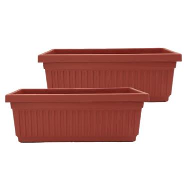 Imagem de The HC Companies Caixa de vaso retangular veneziana de 45,7 cm - Vaso de plástico leve para uso interno e externo com drenagem para peitoril da janela, ervas, flores, argila (pacote com 2)