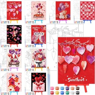 Imagem de Blosssound 10 conjuntos de pintura em tela pré-impressa para o dia dos namorados com cavalete de 12,7 cm x 17,8 cm painéis de pintura de contorno para iniciantes, projetos de artesanato DIY, decoração