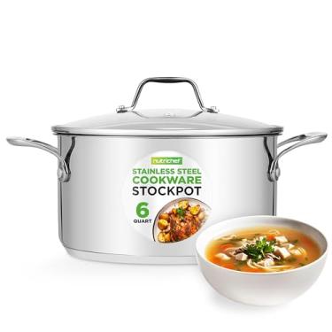 Imagem de NutriChef Panela de aço inoxidável de 6 litros – Panela compatível com indução resistente de grau alimentício 18/8 com tampa transparente, ideal para ensopados, caldos, fervura e sopas, pode ser