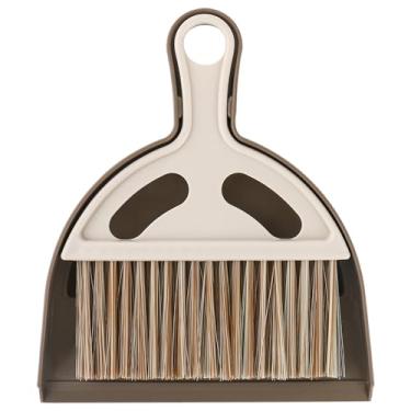 Imagem de Conjunto pequeno de vassoura e pá de lixo, kit de limpeza de mesa portátil com cerdas macias e densas, alça antiderrapante e gancho de armazenamento para mesa, escritório, cozinha, carro (marrom, 1