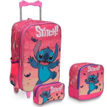 Imagem de Kit Mochila Infantil Escolar Stitch Carrinho Tam G Reforçada - Plike