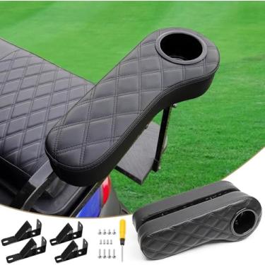 Imagem de LEAPGOMAX Apoio de braço para carrinho de golfe com suporte de copo para assento traseiro de carrinho de golfe com tubo quadrado de 2,5 cm no EZGO/carro de clube/Yamaha - estrutura de suporte de atualização/sem necessidade de perfuração