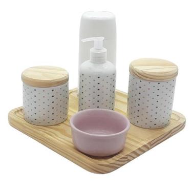 Imagem de Kit higiene Poá 6 pçs - Molh. Rosa - Tampas e Bdj Pinus - Antilope Dec