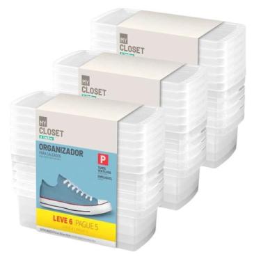 Imagem de Sapateira Organizador Para Calçados Kit 18 Caixa Plástica Com Tampa Pa