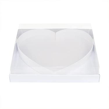 Imagem de WENPACK Caixa de presente de papelão de 30,5 cm em forma de coração grande, charcutaria, machê, flores, morangos, doces, caixa de presente com tampa transparente (branca, em forma de coração)