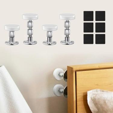 Imagem de Cretbel – Ferramenta de 4 peças ajustável para cama, antitrepidação (atualizada), para-choques de cabeceira com almofadas e parafusos de móveis, sem mais ranhuras, proteja a parede contra batidas, fácil de instalar (1,15 – 2,56 pol) 1.1-2.5 inch Silver White