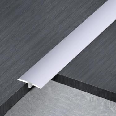 Imagem de Tira divisória plana para moldagem em T cortável, barra de tira de transição de alumínio para preencher a lacuna do piso, carpete/telha/laminado/guarnição da borda da porta, prata, W 22 mm (