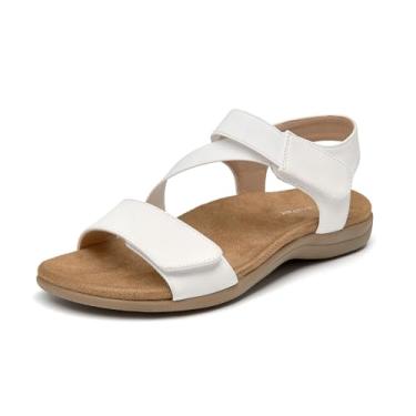 Imagem de SelenePair Sandália feminina com suporte de arco para caminhada confortável ortopédica com fecho de velcro, Poliuretano nobuck branco, 37