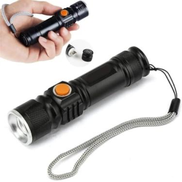 Imagem de Mini Lanterna Tática Police Usb Recarregável Profissional Preta BIKE LONGO ALCANCE COM ZOOM TELESCOPICO METAL ALUMINIO A PROVA DAGUA FORTE 11 CM