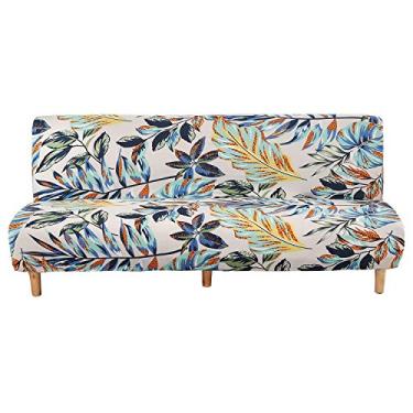 Imagem de WOMACO Capa de Futon estampada com elástico para sofá-cama, tamanho solteiro, tamanho Queen, sem braço, capa protetora com elástico na parte inferior para sala de estar e quarto móveis (folhas de chuva, 179,78 cm - 220,16 cm)