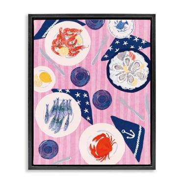Imagem de Stupell Industries Mesa de pratos de frutos do mar flutuador preto tela emoldurada arte design de parede por Be Ni La, 17 x 21