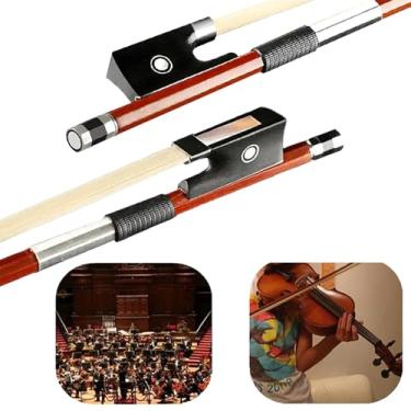 Imagem de AMZZ Arco de violino profissional 4/4 tamanho completo - madeira do paraíso com sapo de ébano e crina de cavalo branca para adultos e estudantes (tamanho de arco de violino 4 e 4)