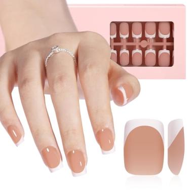 Imagem de AILLSA Unhas de ponta francesa, 180 peças, pontas de unhas de gel francês, quadradas curtas, pré-aplicadas, sem necessidade de lixa, unhas de pressão para mulheres, 15 tamanhos