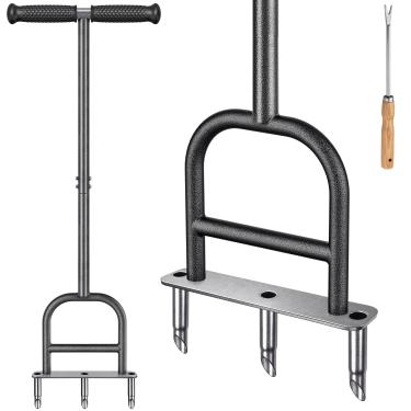 Imagem de Dolibest Aerador de núcleo de gramado, aerador de gramado manual, 3 aeradores de plugue de aço inoxidável com aderência de borracha macia, ferramenta manual pré-montada para aeração de grama e