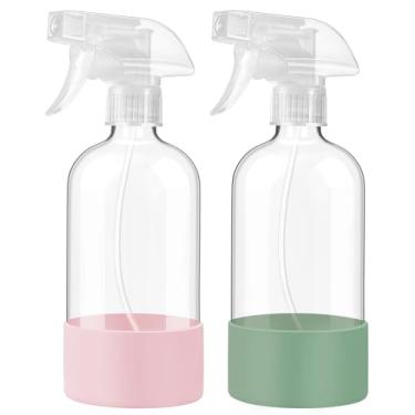 Imagem de JohnBee Frascos de spray de vidro com manga de silicone, pacote com 2 recipientes vazios recarregáveis de 40 ml com bicos de spray ajustáveis, frascos de spray para cabelo, soluções de limpeza e