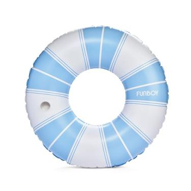 Imagem de FUNBOY Boia de piscina gigante vintage listrada azul com suporte de copo 122 cm | Boia de piscina para adultos, tubo interno, brinquedos de piscina, acessórios de piscina, acessórios de piscina e boia