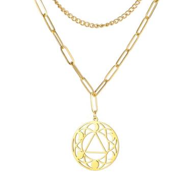 Imagem de EUEAVAN Colar de Alcoólicos Anônimos para Mulheres Símbolo de Recuperação de Sobriedade Pingente Recuperação Triângulo Fase da Lua Joias AA NA Presente Masculino, Medium, Aço inoxidável, Sem Pedra