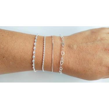 Imagem de Kit 4 Pulseiras Femininas Torcida Baiana Veneziana e Coração De Prata 