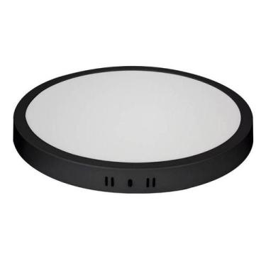 Imagem de Plafon Led Sobrepor Redondo Preto Branco Quente 24w 30x30 - Blumenau I