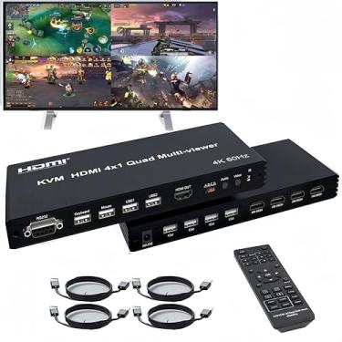 Imagem de HDMI Multiviewer 4X1 con KVM PIP Multi-Picture Switch 4-en-1-salida 4K Quad divisor de pantalla con KVM 8 modos de visualización IR remoto RS232 Ratón Control de teclado Soporta 4K@60Hz,HDR,HDCP2.2 et