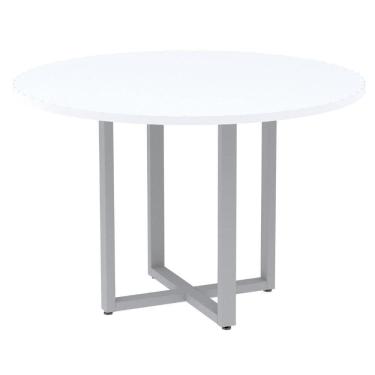Imagem de Mesa De Reunião Redonda P25 Pandin 110 Cm (largura) Tampo Mdp Branco Pé Aço Tubular Cinza