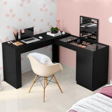 Imagem de Escrivaninha Penteadeira Camarim de Canto com Espelho Star Preto Fosco