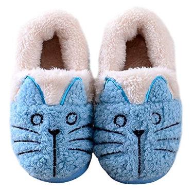 Imagem de Pantufas femininas/infantis para a família e gatos quentes, Azul, 6-7