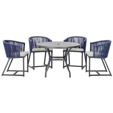 Imagem de Mesa com 4 Cadeiras de Jantar Roma 100cm e Noronha em Aluminío Preto Corda Nautica Estofado 3 Trama Original