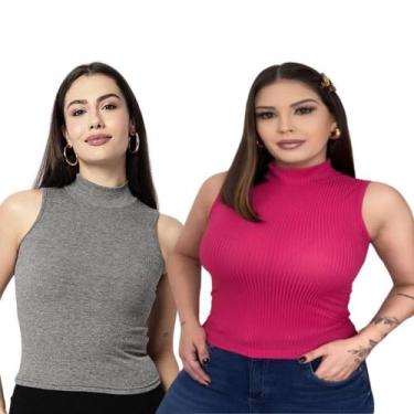 Imagem de Kit 02 Blusa Feminina Regata Gola Alta Malha Canelada - RS, Unico, Cin
