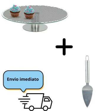 Imagem de Kit Prato de bolo + Espatuça de inox - Wincy Casa
