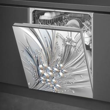 Imagem de BlissYard Flores, capa de ímã para lava-louças, 58 x 66 cm, prata, floral, geladeira, adesivo, lavadora, decoração de cozinha, ímãs florais, ímãs de geladeira, painel, eletrodomésticos, decoração de