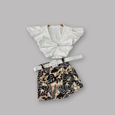 Imagem de Conjunto Plus Size Feminino Cropped+Short saia+cinto 0631