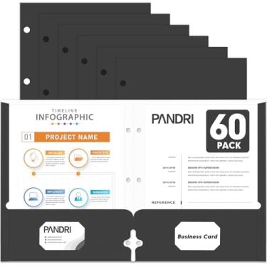 Imagem de Pastas de portfólio de dois bolsos, pacote com 60 PANDRI com 3 furos e 2 pastas de bolso para fichário de 3 anéis, pasta de arquivo de papel tamanho carta para escola, escritório, casa, negócios