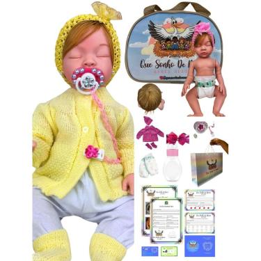 Imagem de Bebê reborn boneca menina realista silicone olhos fechados loira + acessorios AM