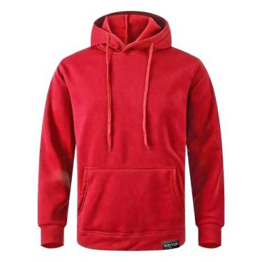 Imagem de Moletom Canguru Com Capuz Algodão Liso Sem Estampa, Vermelho, G