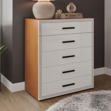Imagem de Cômoda Valência 5 Gavetas Freijó/Branco - Politorno, Marrom, Moderno