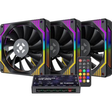 Imagem de Kit Cooler FAN ARGB Fortrek FROSTY Preto com CONTROLADORA/CONTROLE