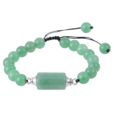 Imagem de Nupuyai Pulseira difusora de aromaterapia para mulheres e homens, pulseira cilíndrica ajustável de cristal aventurina verde para meditação, energia positiva