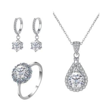 Imagem de Conjunto de Joias com Charme Moissanita - Prata Esterlina 925 - Anel, 