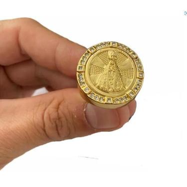 Imagem de Anel Nossa Senhora Com Pedras Cravejadas Banhado A Ouro 18K - Tojoia18