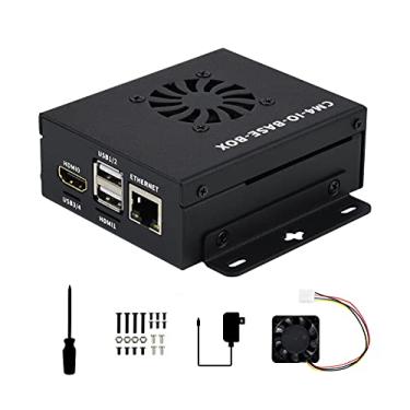 Imagem de waveshare Mini-computador baseado no módulo de computação Raspberry Pi 4 (não incluído), CM4-IO-BASE-B (versão completa) dentro, caixa de metal, com ventilador de resfriamento, conectores integrados incluindo CSI/DSI/HDMI/USB/RJ45 etc.