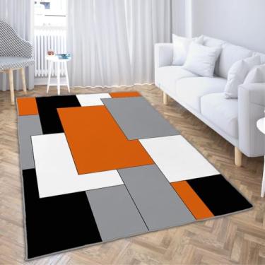 Imagem de Ansouyi Tapetes antiderrapantes cinza laranja de 1,5 x 2,1 m, tapete lavável para sala de estar, bloco de cores abstratas, geométrico, decoração de casa, para sala de jogos, sala de aula, quarto
