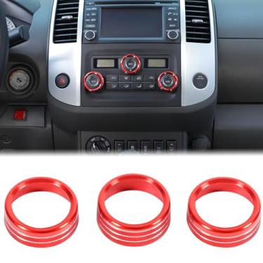 Imagem de Aunginsy Capa de botão de interruptor de ar condicionado para console central de 3 peças compatível com Nissan Frontier 2009-2020 alumínio carro A/C botão de controle climático botão anel círculo