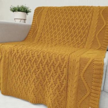 Imagem de Manta de Tricô Para Sofá Poltrona Cobertor Cama Malha Encorpada 150x90cm Usufruto Decoração Sala S05 (Dourado Linhaça)