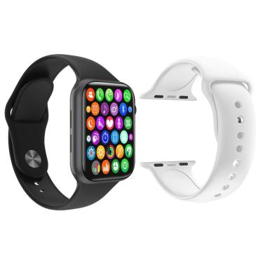 Imagem de Kit 1 Smartwatch Preto + 1 Pulseira Extra Silicone Branco