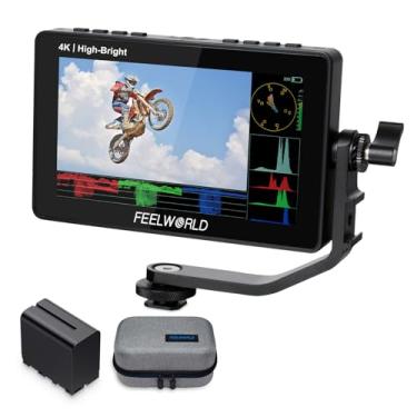 Imagem de FEELWORLD F5 Prox 5,5 polegadas 1600nit monitor de campo de câmera DSLR de alto brilho com bateria F970 6600mAh e bolsa, tela sensível ao toque forma de onda LUT instalação externa e kit de
