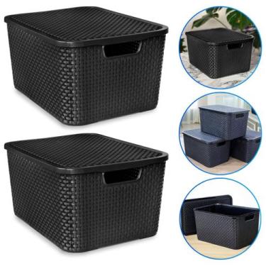 Imagem de Kit 2 Caixas Organizadora Rattan 7 Litros C/ Tampa Preta - Arqplast