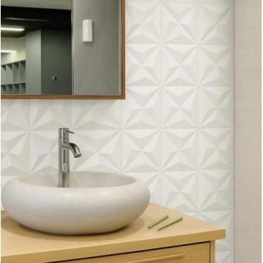 Imagem de Placa 3D Estrela em PVC 25x25cm - MF Decoração, Branco