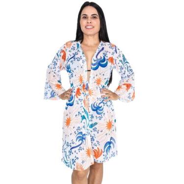 Imagem de Saída De Praia Chemise Curta Com Cinto Ajustável Mangas 3/4 - Tropican